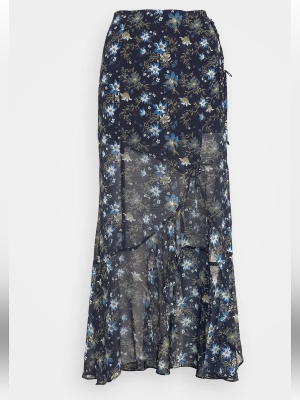 Free People Femme Edge Blue Ink Sheer Floral Maxi Skirt - Picture 7 of 16